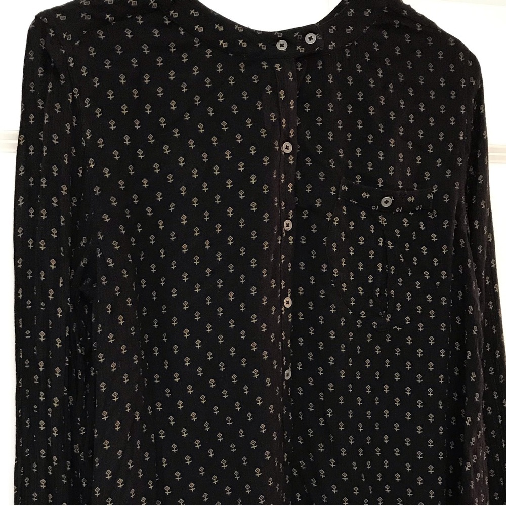 Free People Boho Tunic Blouse Printed Oversized High Low Black Small - Picture 4 of 10